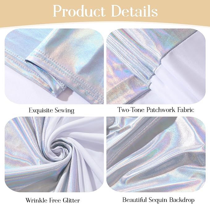 Silver and White Arch Backdrop Cover for Wedding, 7.2FT 6FT Set of 2 Stretchy Spandex Fitted Arch Stand Cover for Baby Shower, Birthday Party Decor, Chiara Backdrop Cover with Double-Sided Design