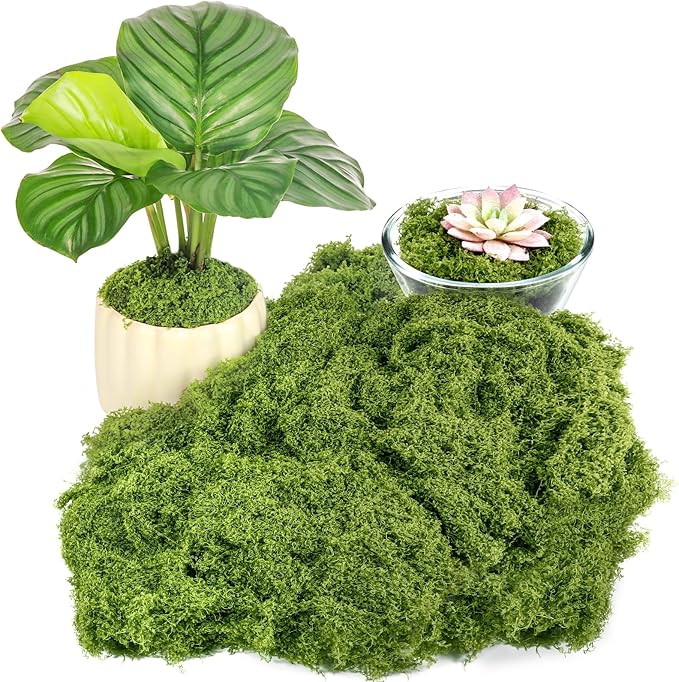 Fake Green Moss for Plants Indoor, 5.3OZ Artificial Moss for Potted Plants Decor, DIY Decorative Moss for Crafts Fairy Garden Floral Wedding Model Making Glass Containers Home (150g)