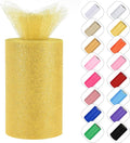 Glitter Tulle Rolls 6” by 50 Yards Sparkle Tulle Fabric Ribbon Sequin Tulle Netting Rolls for DIY Tutu Skirt Wedding Birthday Party Decoration (Yellow)