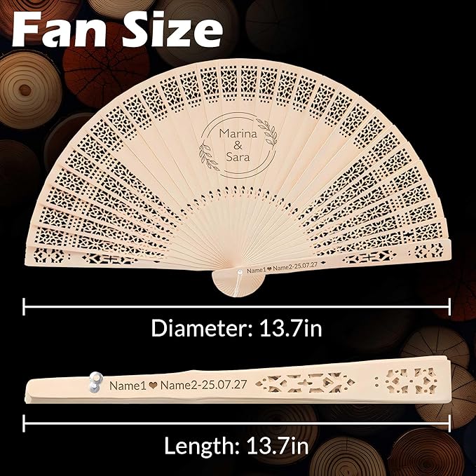 100 PCS Custom Fans Personalized Folding Fans for Line Dancing Wooden Hand Fan Wedding Favors Bulk Fans for Guests Party Event Use (Style09)
