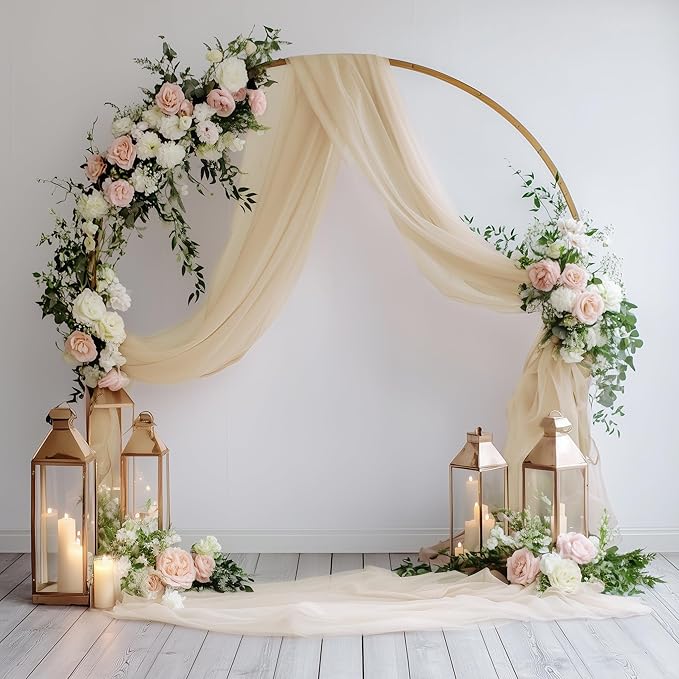 Wedding Arch Draping Fabric 1 Panel 28.7" x 20FT Champagne Sheer Chiffon Backdrop Drapes for Wedding Ceremony Birthday Party Bridal Shower Outdoor Decoration
