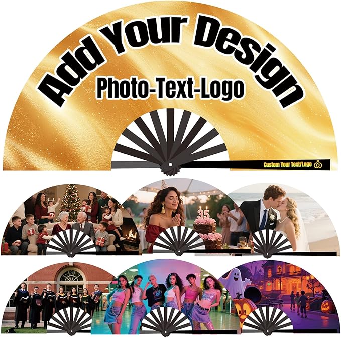 Custom Fans with Your Photo/Text - 13 Inch Personalized Folding Hand Fan for Line Dancing, Weddings, Parties | Decorative Gift for Women, Church Events & Dance Performances (10, 10 Inch)
