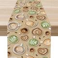 Coffee Theme Table Runner, Farmhouse Retro Brown Coffee Cup Tea Party Rustic Cafe Table Center Decor for Home Kitchen Dining Patio Holiday Party Indoor Outdoor Table Decorations,13"x72" Inch