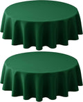 Biscaynebay 2 Pack Textured Fabric Round Tablecloths 60", Hunter Green Water Resistant Tableclothes Small Circle Folding Table Covers Linen for Dining, Kitchen, Wedding, Parties etc Machine Washable