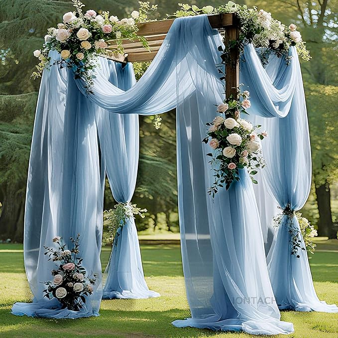 Wedding Arch Draping Fabric 29" x 19Ft Sheer Drapes for Backdrop Wedding Ceremony Reception Ceiling Decor Curtain Baby Bridal Shower Decoration (Dusty Blue, 2 Panels)