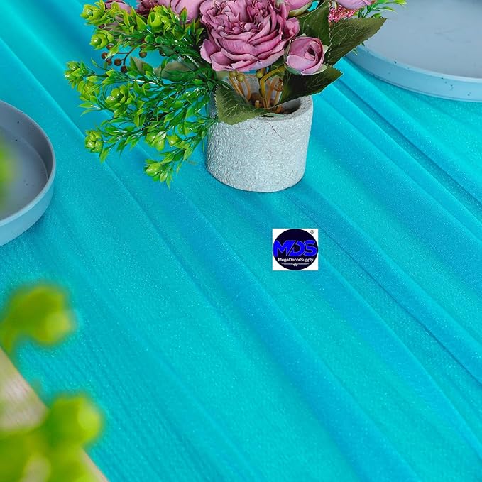 MDS Halloween Chiffon Table Runner - 12 Pack, 29 x 170 Inches, 14ft Each - Sheer Spooky Table Runners for Haunted House Parties, Trick-or-Treat Tables, Witchy Décor, Wedding & Events - Turquoise