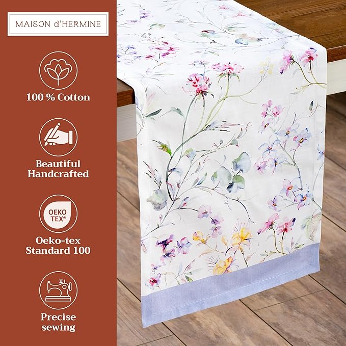 Maison d' Hermine Table Runner 100% Cotton Single Layer Table Runners 72 inches Long Decorative for Home Kitchen Dining Party Wedding Bridal Shower Spring Summer (Summer Floral, 14.50" x 72")