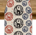 Yin Yang Table Runner, Vintage Mid Century Traditional Oriental Koi Fish Mystical Celestial Moon Stars Print Table Runner for Kitchen Dining Table Party Decor, 13x108inch