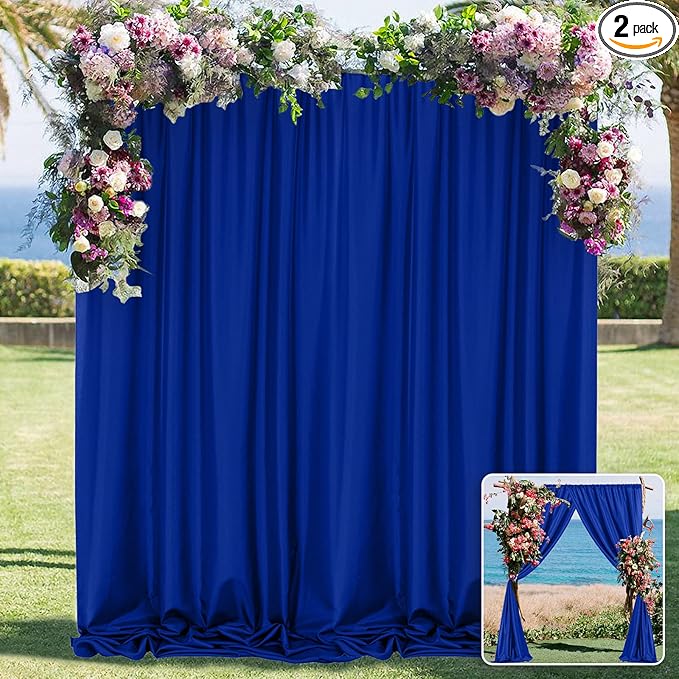 Royal Blue Backdrop Curtains for Party Stage Wedding Ceremony Light Filtering Curtains Photography Backdrop for Baby Showers Rod Pocket Home Sliding Door Decoration, 5ft x 7ft, 2 Panels