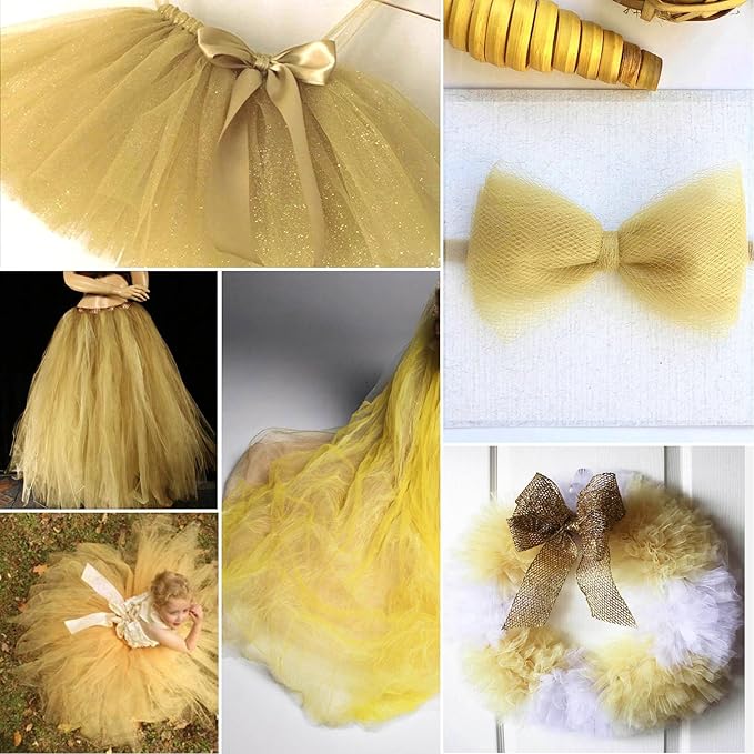 Antique Gold Tulle Fabric Rolls 54 Inch by 10 Yards Fabric Tulle Bolt for Wedding Christmas Decorations Gift Wrapping DIY Tutu Baby Shower Table Skirt Birthday Party Craft Supplies