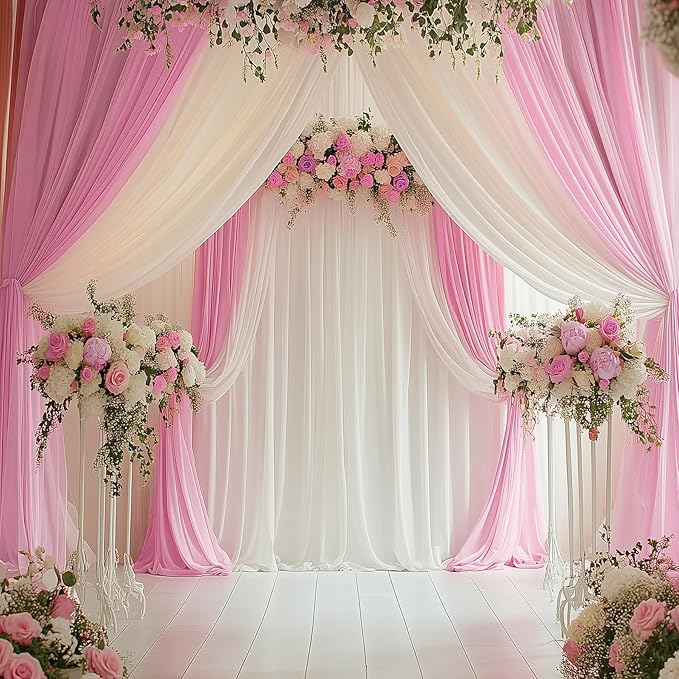 10ftx14FT Wrinkle Free Pink Backdrop Curtain, 2 Panels 14FT Height Pink Wedding Backdrop Drapes, Silky Polyester Back Drop Cloth for Birthday Photography Background Party Backdrop Draping
