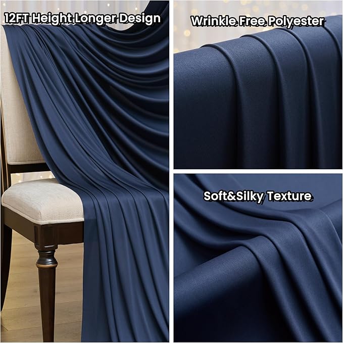 40ftx12ft Wrinkle Free Navy Blue Backdrop Curtain, 8 Panels 12FT Height Navy Blue Wedding Backdrop Drapes, Silky Polyester Back Drop Cloth for Birthday Photography Background Party Backdrop Draping