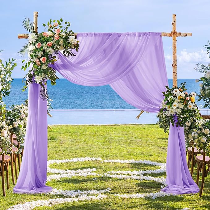 SiinvdaBZX 4 Panels Wedding Arch Draping Fabric 30" x 240" Lavender Purple Polyester Chiffon Multi-Occasion Decorative Drapery
