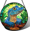 Stained Glass Window Hanging, Blue Alligator Sun Catcher for Window Door Home Decor Green Brown Suncatcher Christmas Mother's Day Birthday Gifts for Women Men Mom and Nana 9.8 in