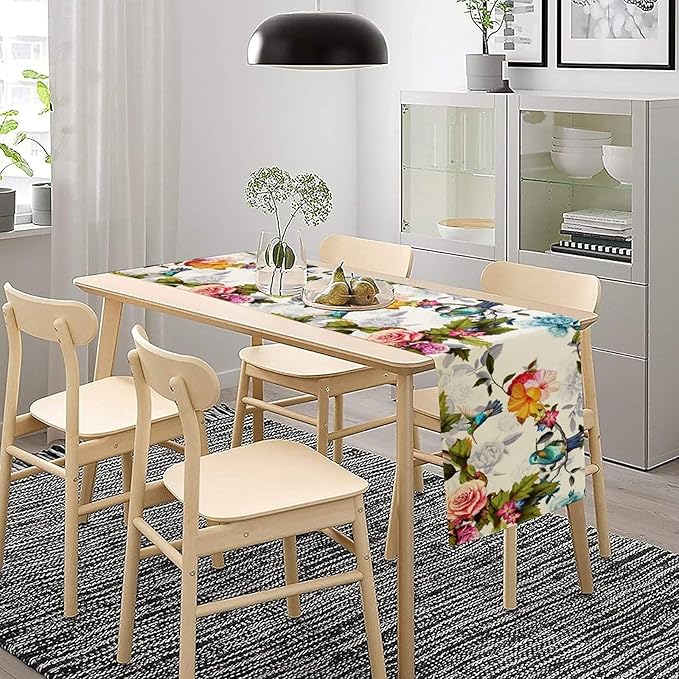 Hummingbird Table Runner,Vintage Floral Country Style Table Cloth Home Kitchen Restaurant Party Decoration 13x90 Inch