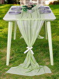 MDS Halloween Chiffon Table Runner - 15 Pack, 29 x 170 Inches, 14ft Each - Sheer Spooky Table Runners for Haunted House Parties, Trick-or-Treat Tables, Witchy Décor, Wedding & Events - Sage Green