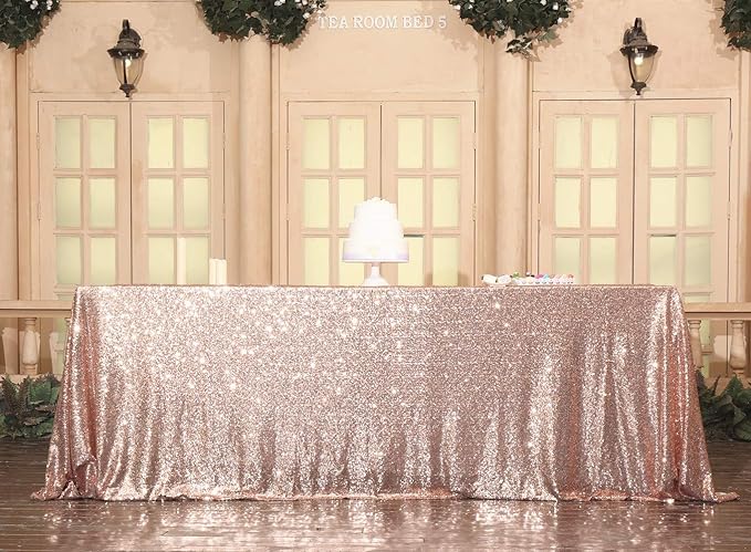 SquarePie Sequin Tablecloth 50 x 72 Inch Rose Gold Sparkly Table Cloth for Wedding Party
