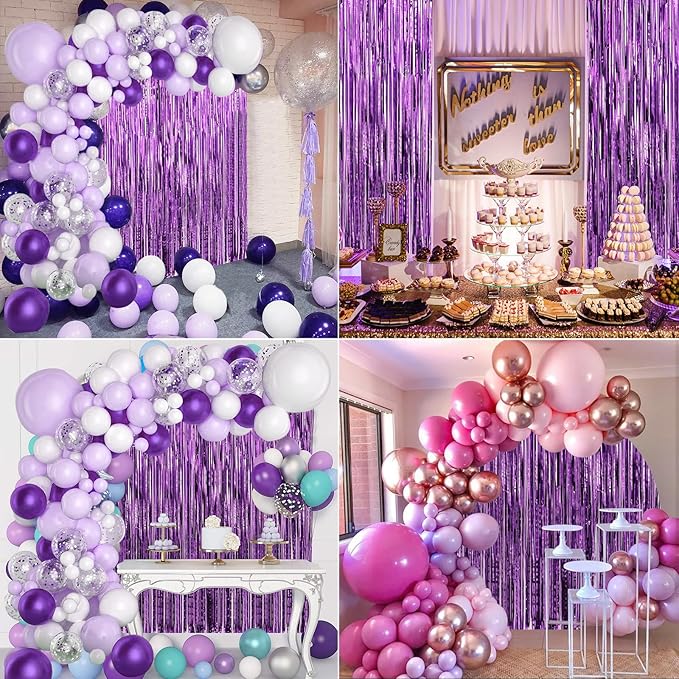 Crosize 2 Pack 3.3 x 9.9 ft Purple Foil Fringe Backdrop Curtain, Streamer Backdrop Curtains, Streamers Birthday Party Decorations, Tinsel Curtain for Parties, Galentines Decor, Preppy, Photo Booth