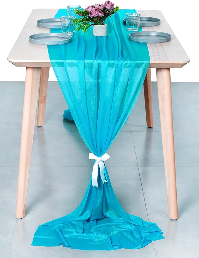 MDS Halloween Chiffon Table Runner - 25 Pack, 29 x 170 Inches, 14ft Each - Sheer Spooky Table Runners for Haunted House Parties, Trick-or-Treat Tables, Witchy Décor, Wedding & Events - Turquoise