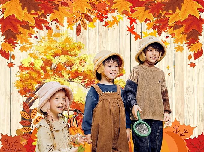 QGHOT Fall Tapestry Wall Hanging Autumn Photo Backdrop Rustic Orange Wood Tapestry Tree Maple Leaf Pumpkin Nature Landscape Country Tapestries for Bedroom Room Thanksgiving Decor (59.1"x51.2")
