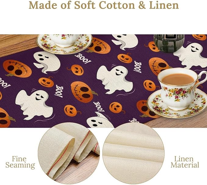 Halloween Table Runner,Ghost Pumpkin Halloween Table Runner for Kitchen Dining Table Decoration Home Party Decor 13x108 Inch
