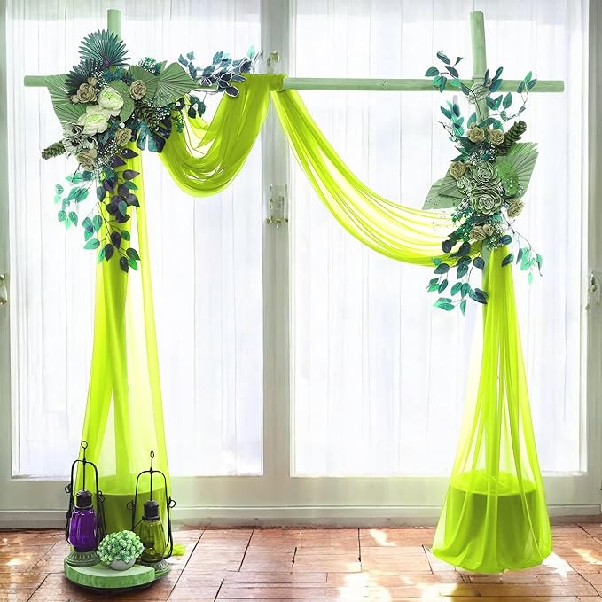 MDS Halloween Chiffon Draping Fabric - 1 Panel, 30" Wide x 30ft Long - Sheer Spooky Arbor & Canopy Drapery for Haunted House Backdrops, Party Ceilings, DIY Costumes & Themed Events - Parrot Green