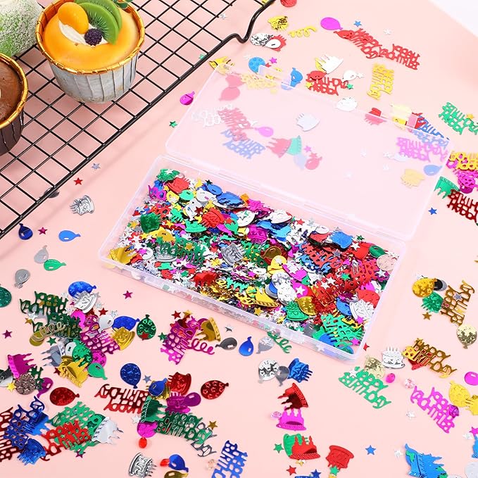 1500 Pcs Happy Birthday Glitter Confetti, Rainbow Foil Confetti Ready Decorations, Party Table Multicolor Cake Glitter Balloons For Birthday Party, Baby Shower Crafting