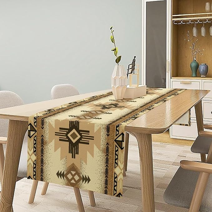 Aztec Table Runner Southwestern Ethnic Style Geometric Navajo Tribe Abstract Pattern Vintage Rustic Table Dinner Table Runner 13x120 Inch