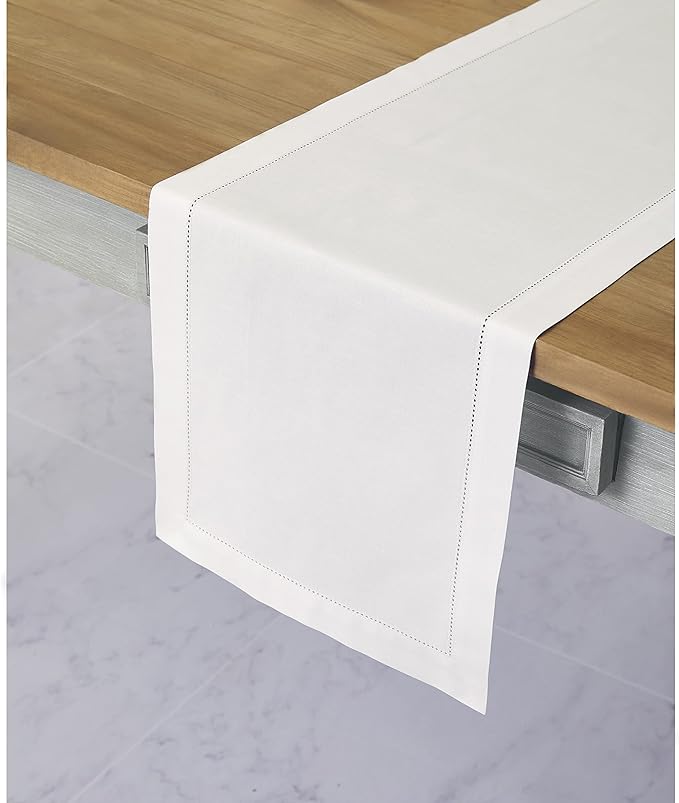 Solino Home White Table Runner 156 Inches Long - Cotton Linen Hemstitch Extra Long Table Runner 14 x 156 Inch for Fall, Autumn, Halloween, Thanksgiving, Christmas, Holiday