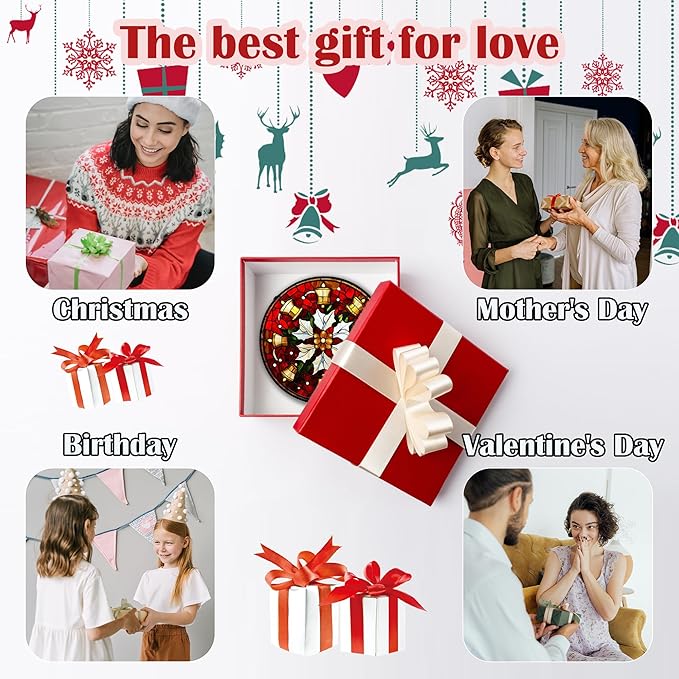 Stained Glass Window Hanging - Golden Bells Flowers Suncatcher for Doors Home Christmas Decoration Winter Sun Catcher Thanksgiving New Year Birthday Gift for Friend Women Men Mom Nana 11.8 in