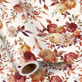 RUSPEPA Fall Floral Wrapping Paper Roll for Women Girls, Mini Roll, Vintage Rose and Autumn Bloom Bouquet Design Gift Wrap for Thanksgiving, Wedding, Birthday, Bridal Shower, 17 Inches x 16.4 Feet