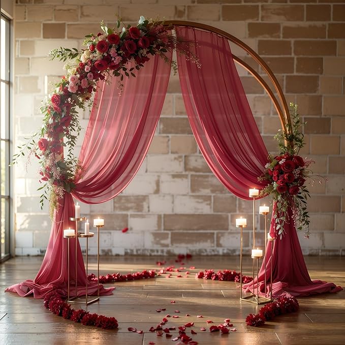Wedding Arch Draping Fabric, 1 Panel 18FT Burgundy Sheer Backdrop Curtain Chiffon Fabric Drapery Voile Scarf Draping Panels for Wedding Archway Ceremony Curtain Valance Party Decoration