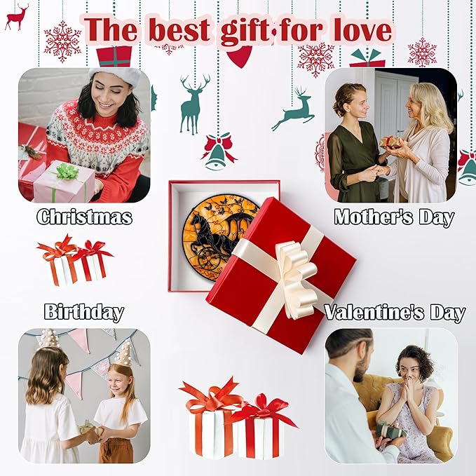 Stained Glass Window Hanging - Halloween Pumpkin Carriage Suncatcher for Doors Window Garden Indoor Spooky Funny Orange Sun Catchers Gothic Decor Horror Gifts for Women Men Friend 15 in