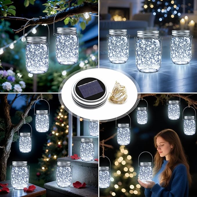 ZNYCYE Mason Jar Solar Lights for Outside, 12 Pack 30LED Fairy Lights Mason Jar Solar Lids Outdoor Waterproof String Lights with Hangers(NO Jars) for Patio Garden Yard Lawn Decoration - Cool White