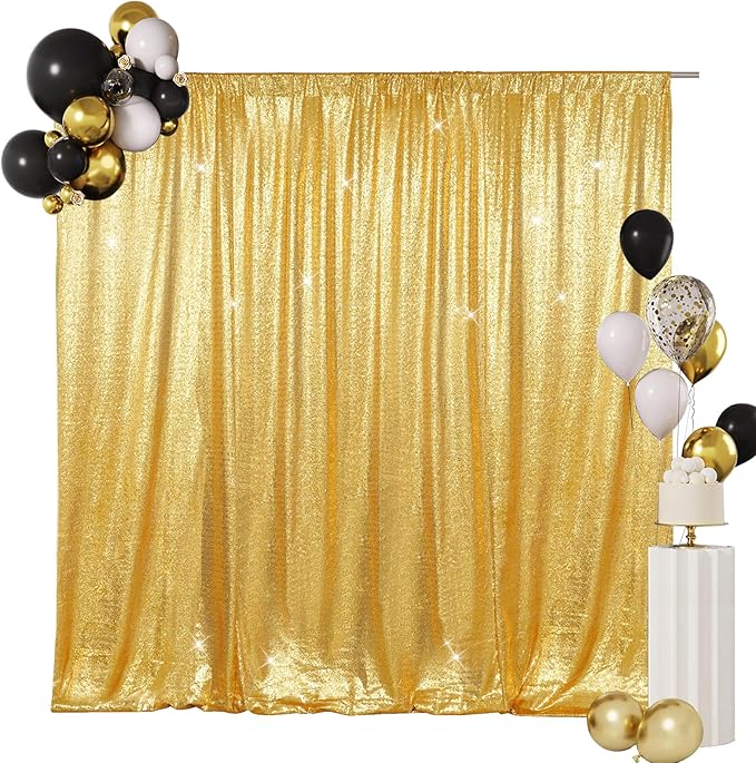 SquarePie Sequin Backdrop Curtain Not See Through Background for Wedding Party 5FT x 7FT Gold