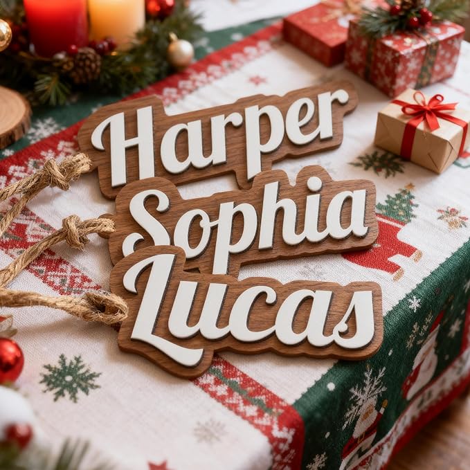 2Pcs Personalized Christmas Stocking Name Tags Custom Wooden Stocking Name Tag Customized Letters Tags Custom Xmas Stockings Hanging Tag Gifts for Christmas Stockings