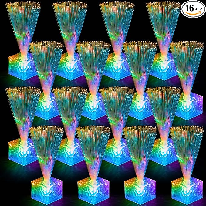 Amylove 16 Pcs Mini Fiber Optic Lamps Bulk Small LED Light up Table Centerpieces for Party Event Decorations with Crystal Base Battery Powered for Glow in The Dark Favors Supplies (6 Inch,Clear)