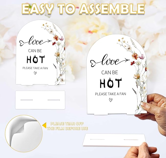 Boho Floral Love Can Be Hot Sign, 6 x 8 Inch White Arch Acrylic Wedding Sign with Holder, Wedding Sign for Ceremony and Reception, Wedding Decoration, Wedding Supplies - BX15