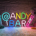 ineonlife Candy Bar Neon Sign Lollipop Neon Signs For Wall Decor Candy Decor Led Lights Birthday Party Teen Bedroom Candy Shop Lollipop Store Halloween Decorations Gifts USB Powered 16.54x7.68in
