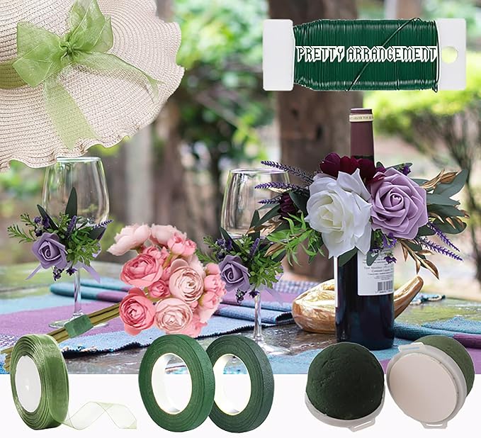 12PCS Foam for Flower Arrangements Styrofoam for Artificial Flowers Dry Blocks Foam Circles with Green Floral Tape for Fresh Flowers Wire