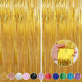 Crosize 2 Pack 3.3 x 9.9 ft Gold Foil Fringe Curtains Party Decorations, Gold Tinsel Curtain Backdrop for Parties, Door Streamers, Glitter Streamer Fringe Backdrop for Birthday Decoration