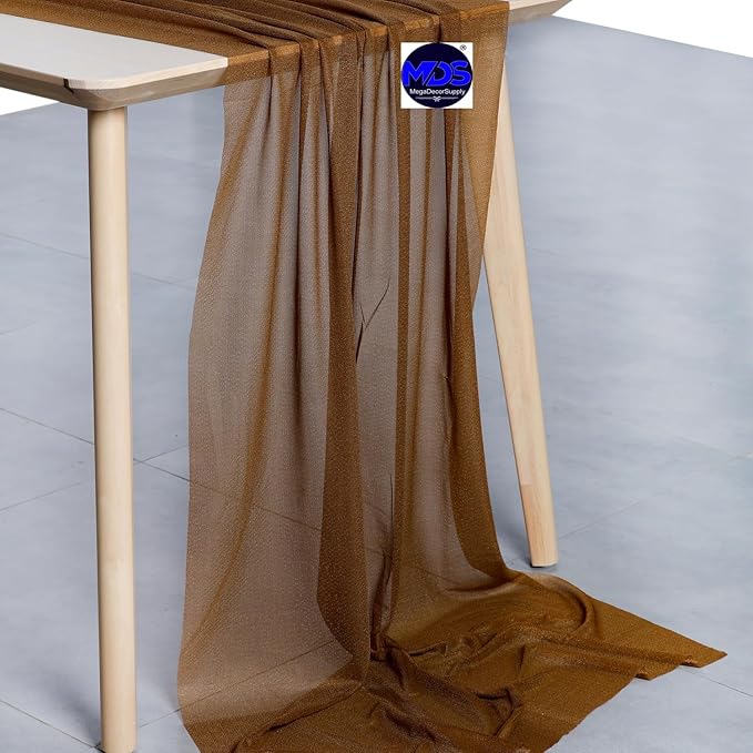 MDS 20 Pack 10ft Chiffon Table Runner 29 x 120 Inches Sheer Wedding Runner Romantic Rustic Table Runner for Wedding Decorations, Birthday Parties, Bridal Shower Party Arch Decor - Mocha