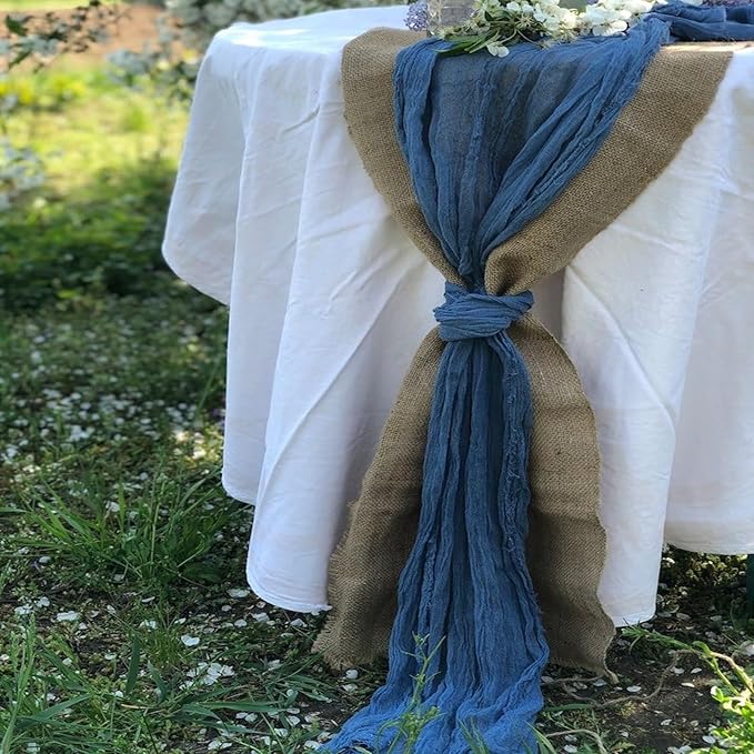 24 Pack Navy Blue Cheesecloth Table Runner 20 x 120 inch Gauze 10FT Semi Sheer Boho Fabric Cheese Cloth Table Runner for Wedding Party Birthday Baby Bridal Shower