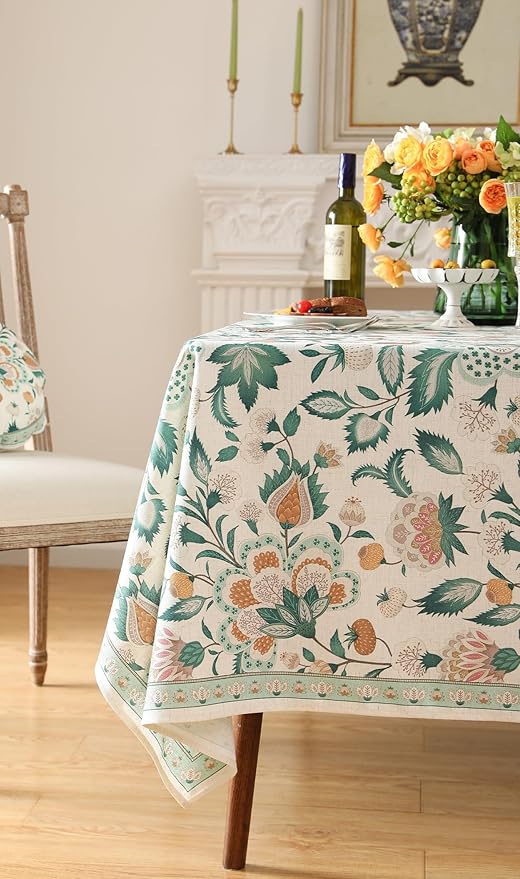 patdrea Designer French Green Small Square Table Cloth,Vintage Italian Floral Country Linen Tablecloth,Wrinkle Free Decor Cover for Kitchen,Dining,Christmas,Party,Thanksgiving,55"x55"-Tree Life