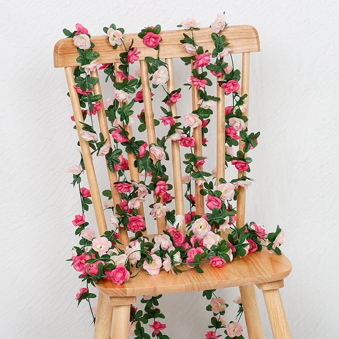 KHOYIME 9 Pack 72 FT Artificial Flower Garland, Fake Pink Roses Vines Silk Flowers Faux Plastic Outdoor Hanging Floral Ivy Garland Decorations for Wedding Arch Bedroom Home Wall Backdrop Room Decor