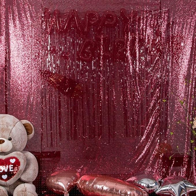 JYFLZQ Burgundy Sequin Backdrop Curtains 8ft x 8ft 1 Panel Glitter Photo Booth Backdrops Sparkly Photography Background Drapes for Parties Wedding Bridal Showers