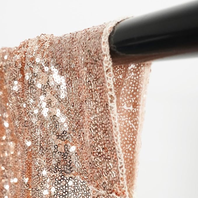 Poise3EHome 6Ft x 8Ft Rose Gold Sequin Backdrop,Glitter Thick Satin Background Drapes, Sparkly Opaque Photography Curtain Backdrop for Wedding Party Decor