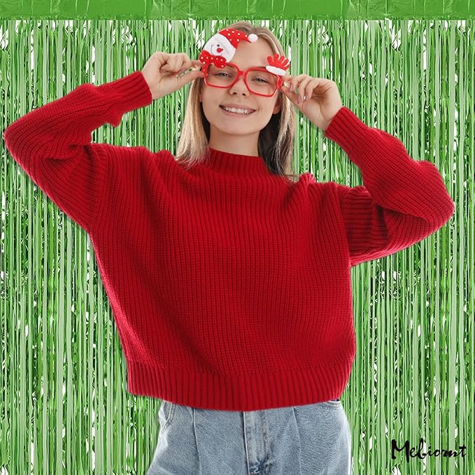 4 Pack Fringe Curtain Backdrop, 3.2Ft x 6.6Ft Light Green Metallic Tinsel Foil Fringe Streamers Background for Photo Booth Birthday Wedding Baby Shower Carnival Easter Mother’s Day Party Decorations