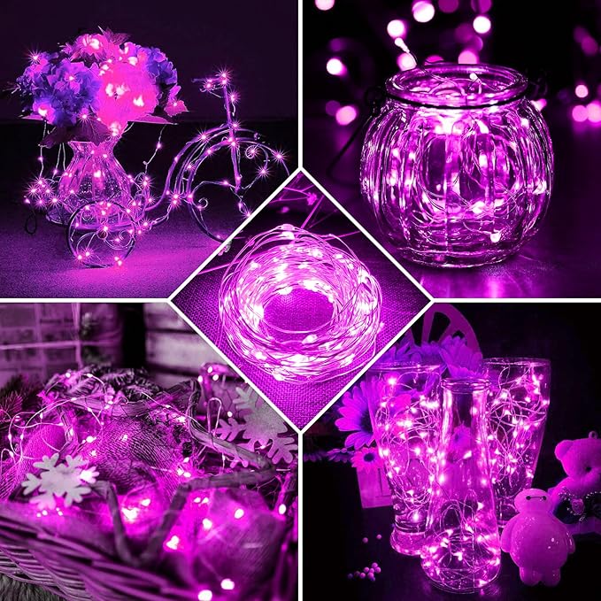 24 Pack Pink Fairy Lights 7Ft 20 LED Twinkle String Lights 3 Modes Battery Operated Waterproof Firefly Starry for Mason Jar Party Wedding Christmas Valentines Day Table Centerpieces