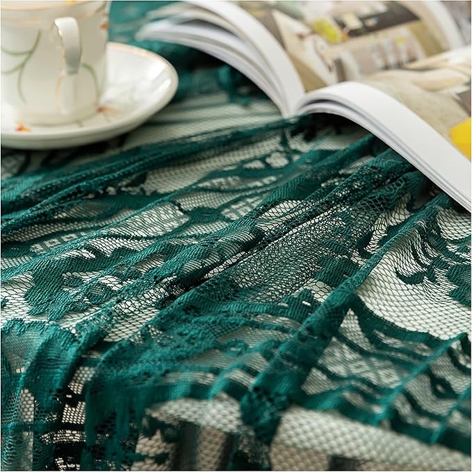 Gorgeous Round Lace Tablecloth,Vintage Floral Embroidered Table Cloths, Chic Round Table Cover for Wedding Banquet HolidayDinner Tables 60INCH (Vintage Green)